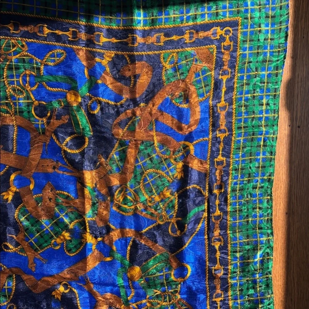 Colorful Blue/Green Patterned Scarf - Picture 4 of 4